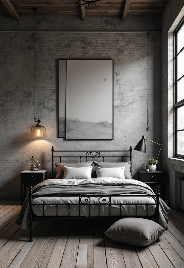 50 Black and Grey Bedroom Ideas That Look Bold and Modern 4 50 Black and Grey Bedroom Ideas That Look Bold and Modern - 4. Industrial Chic Vibes