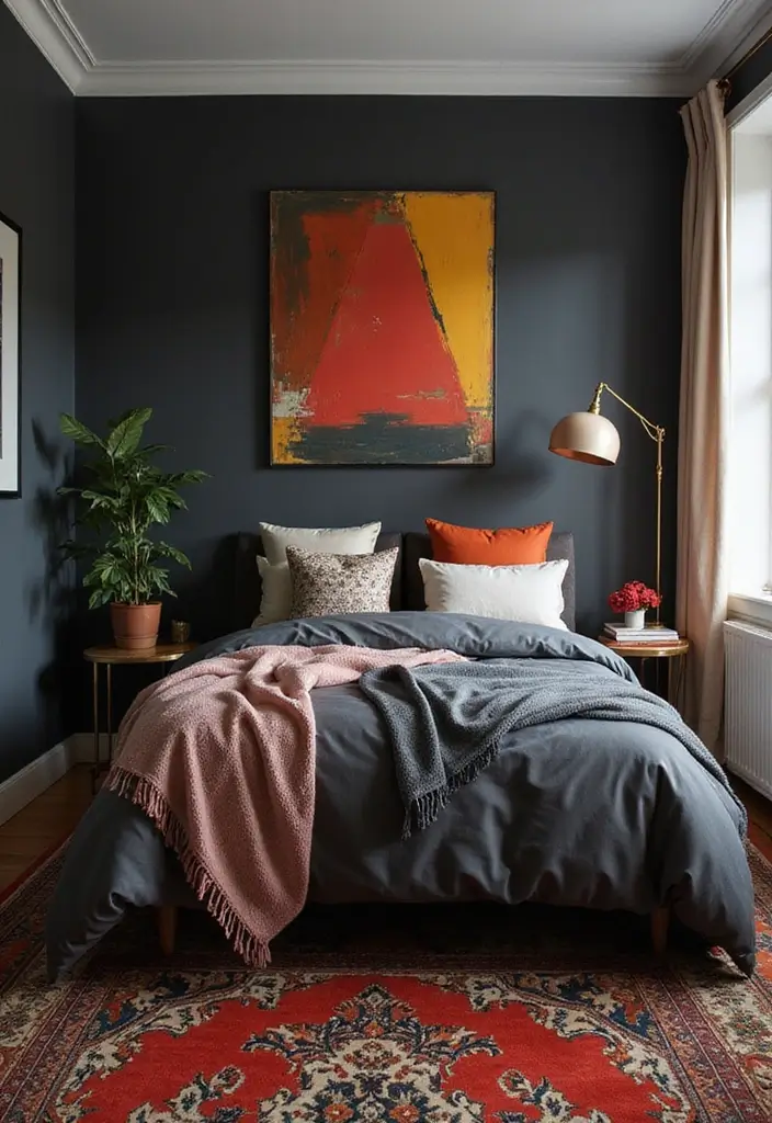 50 Black and Grey Bedroom Ideas That Look Bold and Modern 46 50 Black and Grey Bedroom Ideas That Look Bold and Modern - 42. Bold Color Block Accents