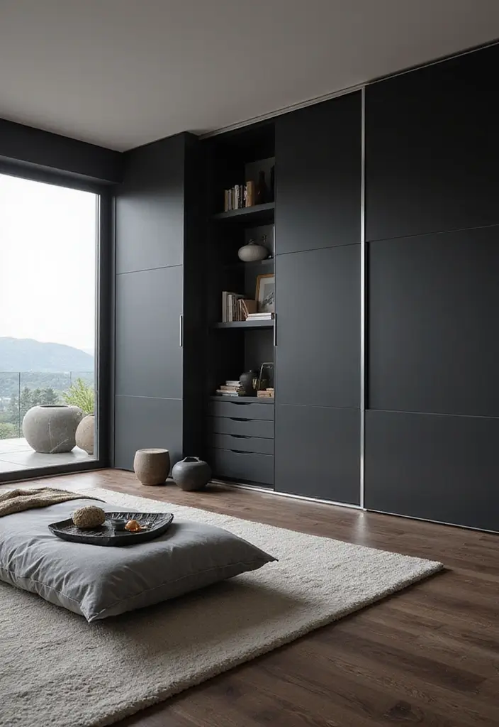 50 Black and Grey Bedroom Ideas That Look Bold and Modern 47 50 Black and Grey Bedroom Ideas That Look Bold and Modern - 43. Elegant Sliding Doors