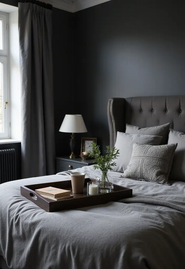 50 Black and Grey Bedroom Ideas That Look Bold and Modern 49 50 Black and Grey Bedroom Ideas That Look Bold and Modern - 45. Decorative Trays