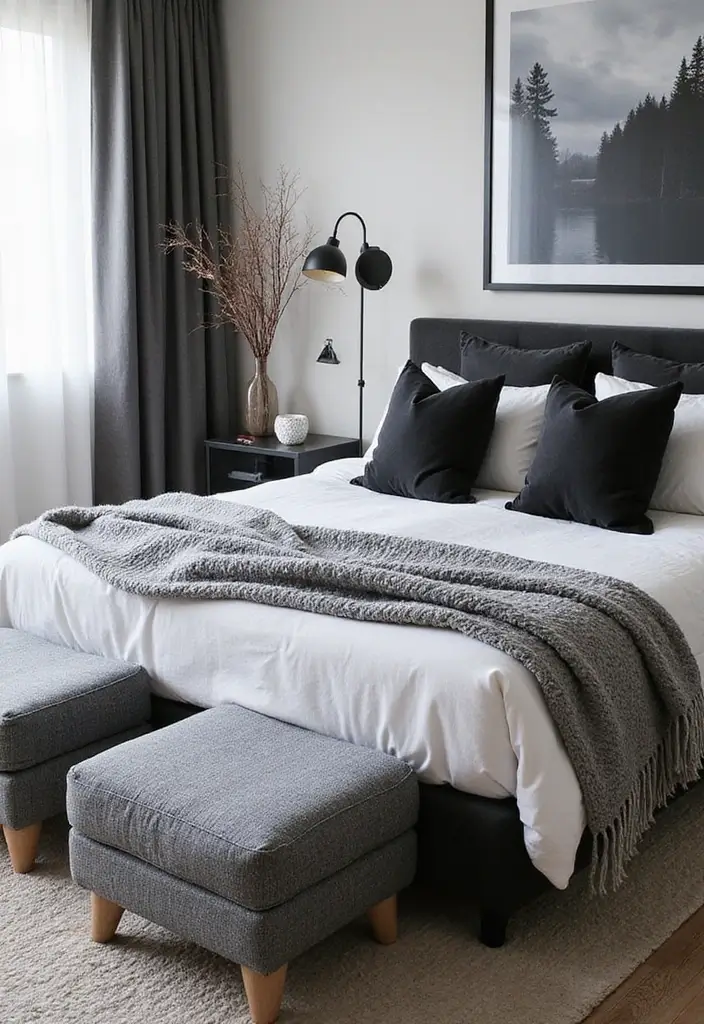 50 Black and Grey Bedroom Ideas That Look Bold and Modern 52 50 Black and Grey Bedroom Ideas That Look Bold and Modern - 48. Seasonal Decor Changes