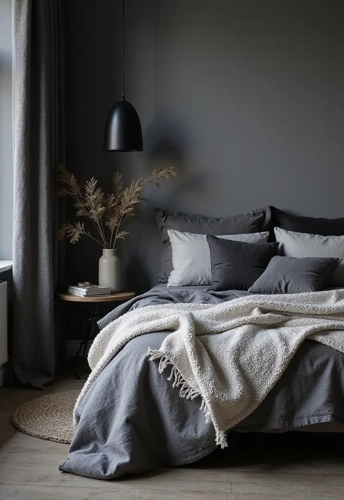50 Black and Grey Bedroom Ideas That Look Bold and Modern 6 50 Black and Grey Bedroom Ideas That Look Bold and Modern - 6. Layered Textures for Depth