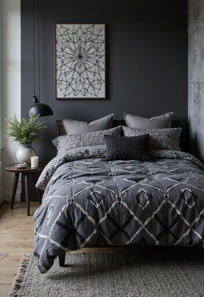 50 Black and Grey Bedroom Ideas That Look Bold and Modern 7 50 Black and Grey Bedroom Ideas That Look Bold and Modern - 7. Geometric Patterns