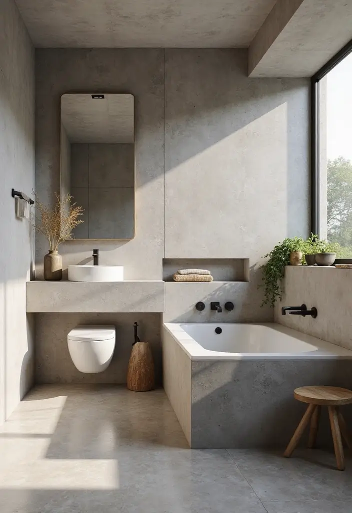 50 Black and White Bathroom Ideas That Feel Chic and Sophisticated - 13. Concrete Accents
