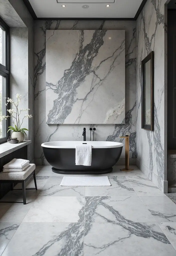 50 Black and White Bathroom Ideas That Feel Chic and Sophisticated - 2. Luxurious Black and White Marble