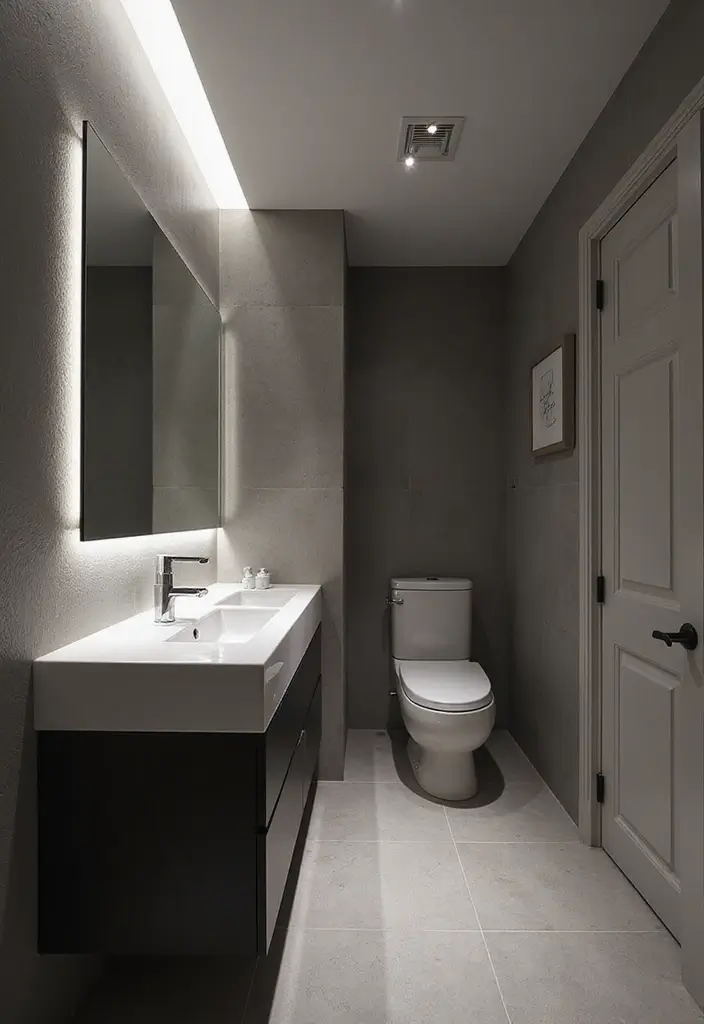 50 Black and White Bathroom Ideas That Feel Chic and Sophisticated - 20. Layered Lighting Effects