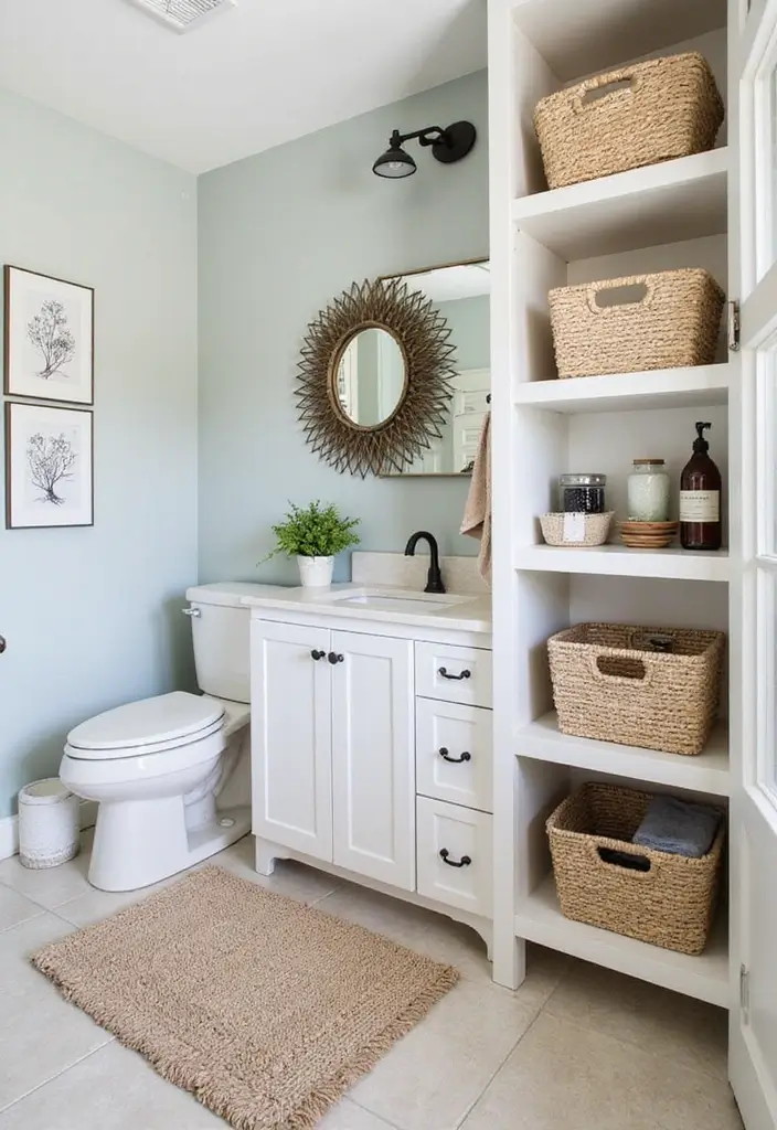 50 Black and White Bathroom Ideas That Feel Chic and Sophisticated - 22. Creative Storage Solutions