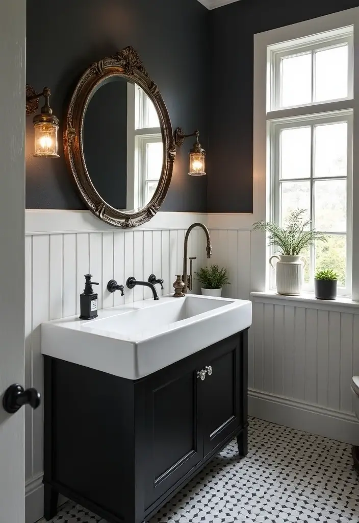 50 Black and White Bathroom Ideas That Feel Chic and Sophisticated - 28. Vintage Accents