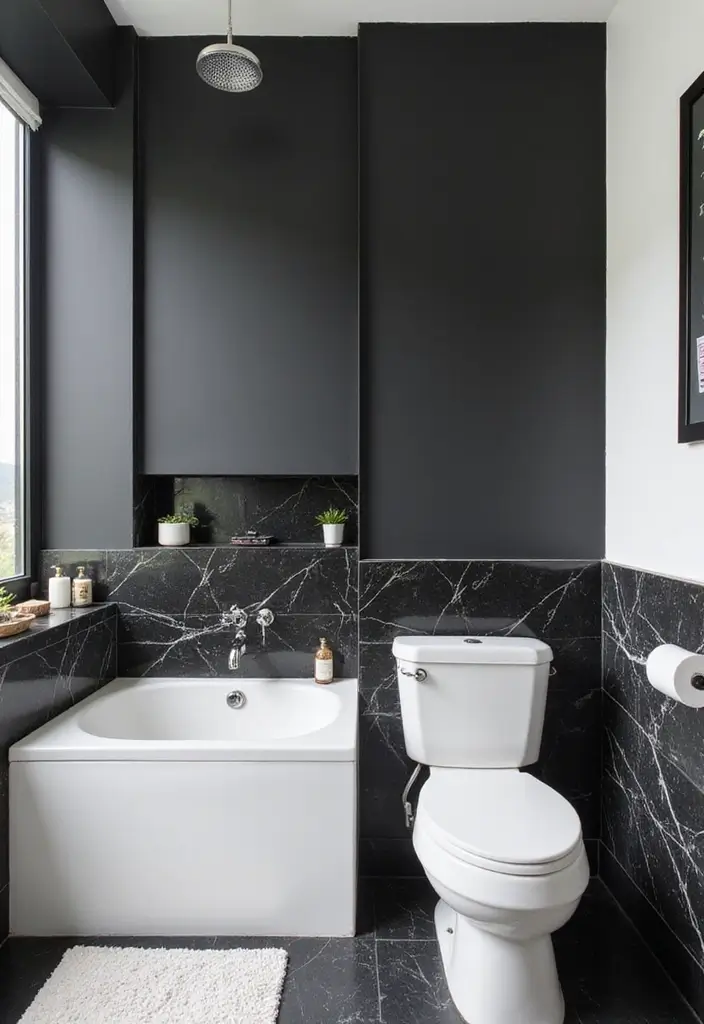 50 Black and White Bathroom Ideas That Feel Chic and Sophisticated - 29. Bold Accent Walls