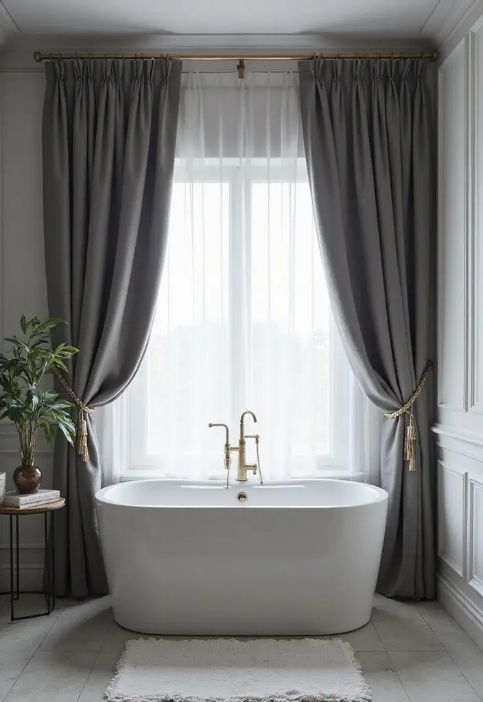 50 Black and White Bathroom Ideas That Feel Chic and Sophisticated - 41. Sophisticated Curtain Designs