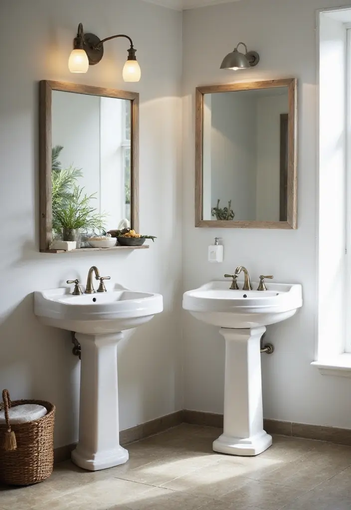 50 Black and White Bathroom Ideas That Feel Chic and Sophisticated - 48. Elegant Pedestal Sinks