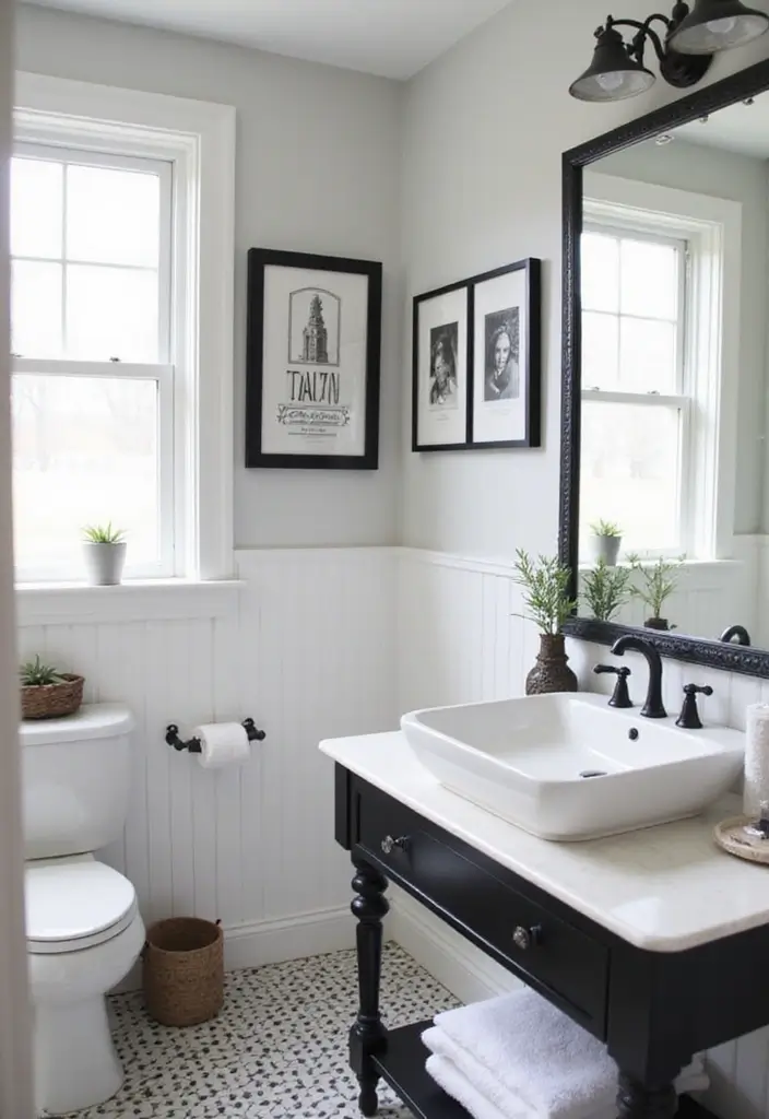 50 Black and White Bathroom Ideas That Feel Chic and Sophisticated - 50. Personalized Decor Touches