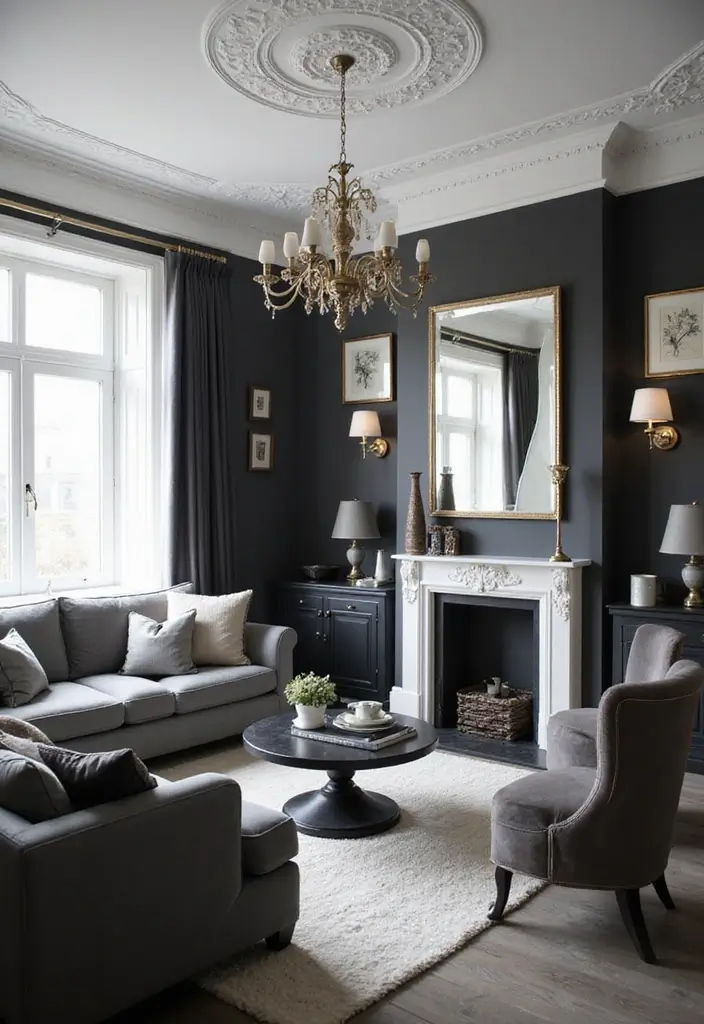 50 Black and White Living Room Ideas That Look Modern and Elegant 12 50 Black and White Living Room Ideas That Look Modern and Elegant - 12. Layered Lighting Fixtures