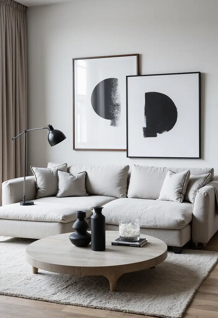 50 Black and White Living Room Ideas That Look Modern and Elegant 3 50 Black and White Living Room Ideas That Look Modern and Elegant - 3. Contemporary Art Pieces