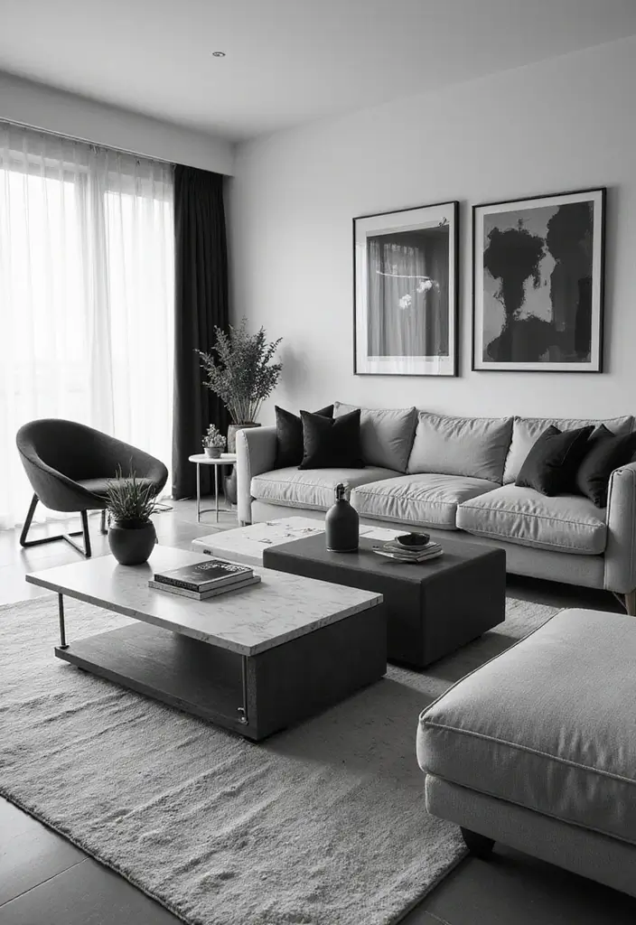 50 Black and White Living Room Ideas That Look Modern and Elegant 40 50 Black and White Living Room Ideas That Look Modern and Elegant - 36. Sleek Coffee Tables