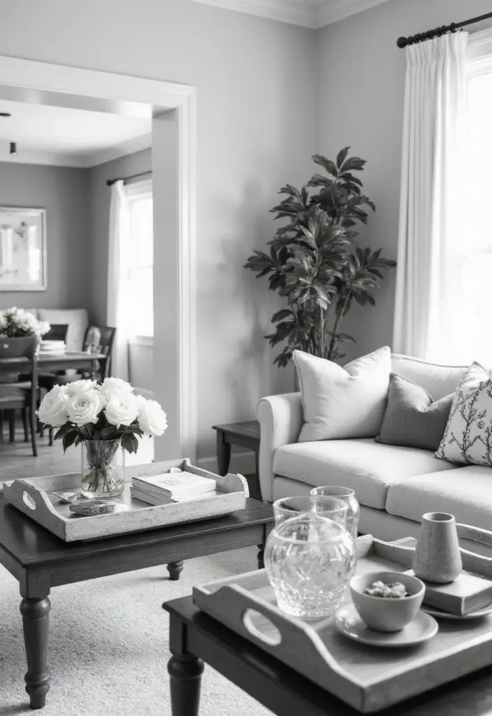 50 Black and White Living Room Ideas That Look Modern and Elegant 42 50 Black and White Living Room Ideas That Look Modern and Elegant - 38. Decorative Trays