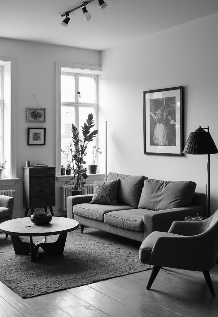50 Black and White Living Room Ideas That Look Modern and Elegant 53 50 Black and White Living Room Ideas That Look Modern and Elegant - 49. Vintage Finds
