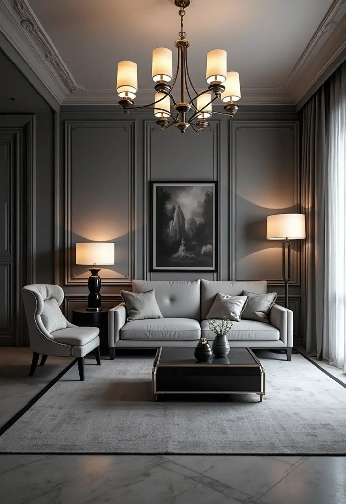 50 Black and White Living Room Ideas That Look Modern and Elegant 5 50 Black and White Living Room Ideas That Look Modern and Elegant - 5. Elegant Lighting Solutions