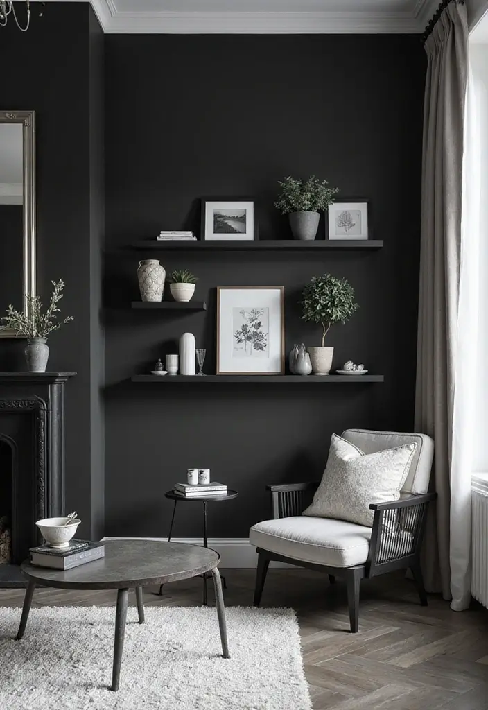 50 Black and White Living Room Ideas That Look Modern and Elegant 7 50 Black and White Living Room Ideas That Look Modern and Elegant - 7. Stunning Black Accent Walls