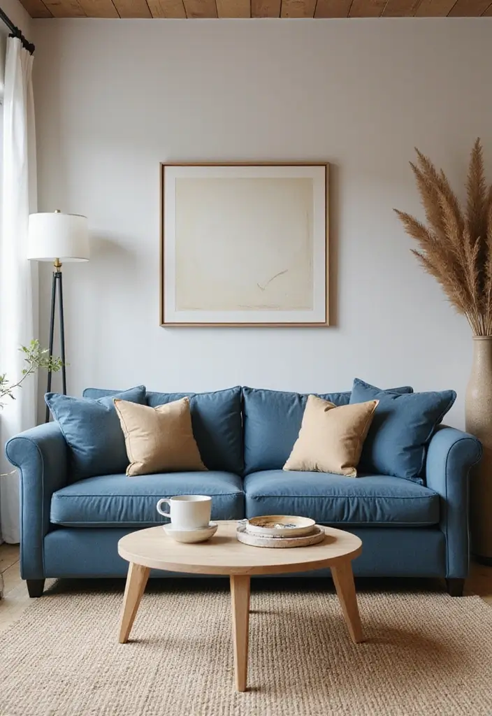 50 Blue Couch Living Room Ideas That Make a Bold Statement 13 50 Blue Couch Living Room Ideas That Make a Bold Statement - 13. Zen Retreat