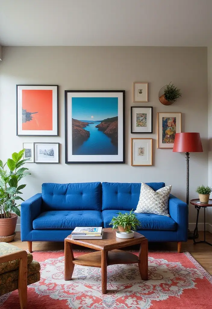 50 Blue Couch Living Room Ideas That Make a Bold Statement 21 50 Blue Couch Living Room Ideas That Make a Bold Statement - 19. Artistic Touch