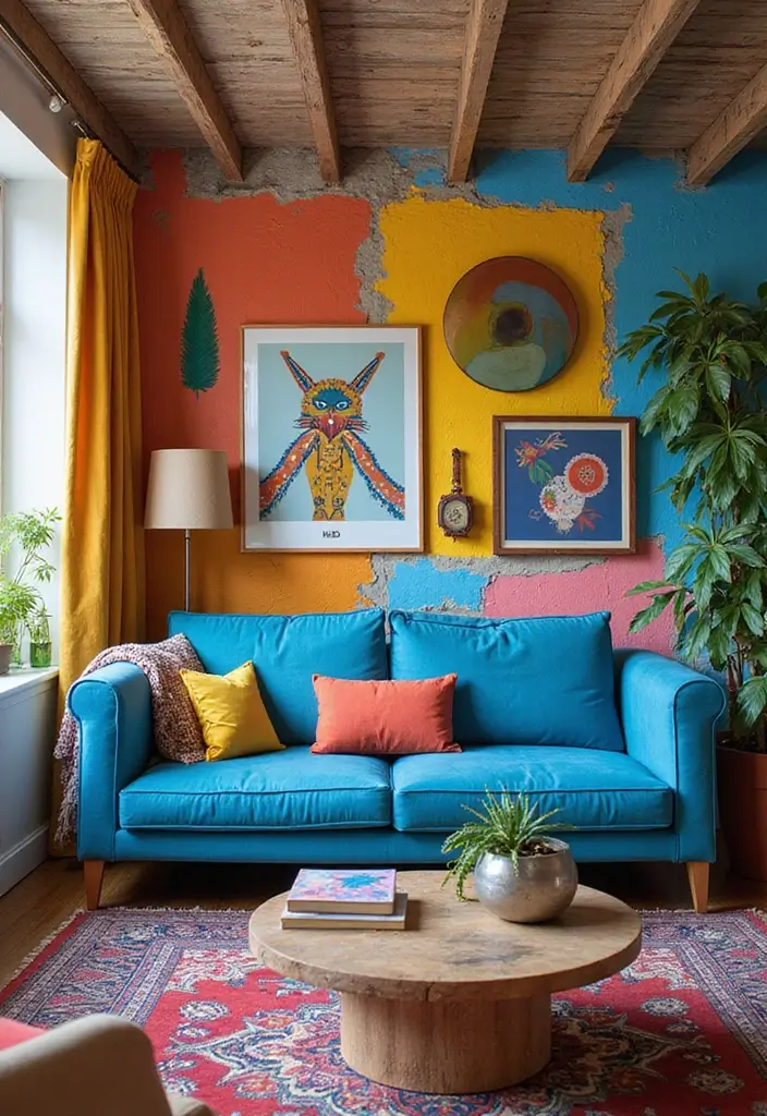 50 Blue Couch Living Room Ideas That Make a Bold Statement 26 50 Blue Couch Living Room Ideas That Make a Bold Statement - 24. Colorful Fusion