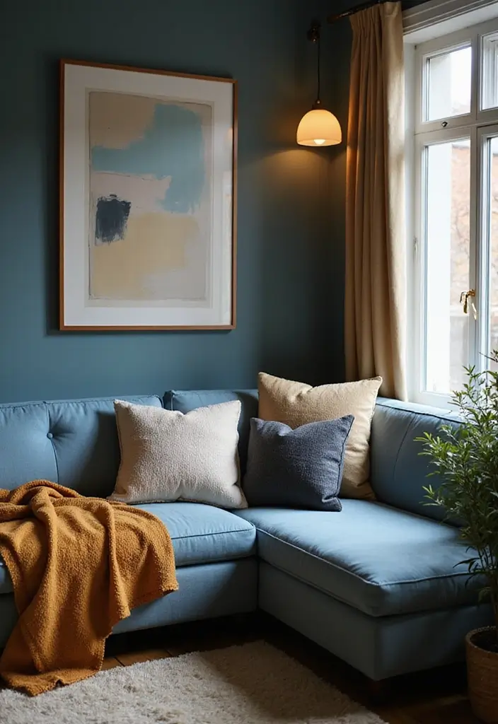 50 Blue Couch Living Room Ideas That Make a Bold Statement 33 50 Blue Couch Living Room Ideas That Make a Bold Statement - 31. Cozy Corner Nook