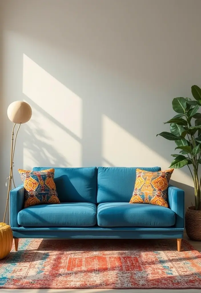 50 Blue Couch Living Room Ideas That Make a Bold Statement 36 50 Blue Couch Living Room Ideas That Make a Bold Statement - 34. Bold Patterns