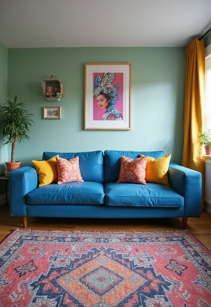 50 Blue Couch Living Room Ideas That Make a Bold Statement 41 50 Blue Couch Living Room Ideas That Make a Bold Statement - 37. Funky Flair