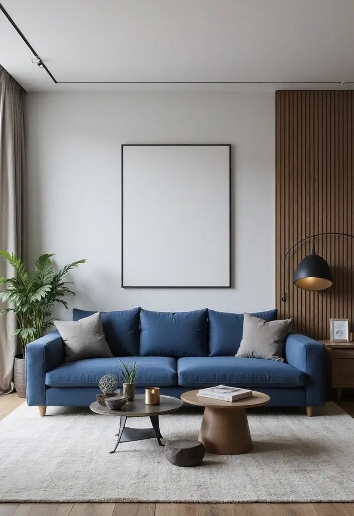 50 Blue Couch Living Room Ideas That Make a Bold Statement 4 50 Blue Couch Living Room Ideas That Make a Bold Statement - 4. Chic Modernity