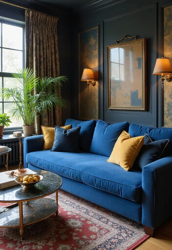 50 Blue Couch Living Room Ideas That Make a Bold Statement 47 50 Blue Couch Living Room Ideas That Make a Bold Statement - 43. Luxe Retreat