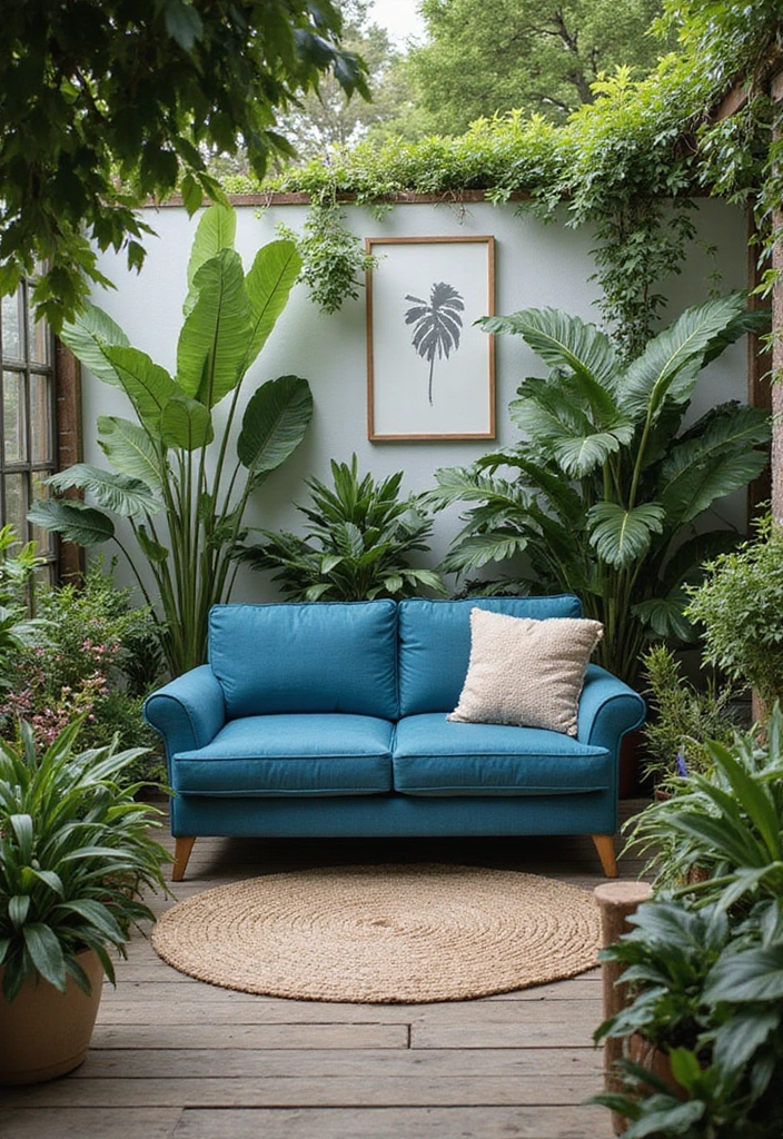 50 Blue Couch Living Room Ideas That Make a Bold Statement 52 50 Blue Couch Living Room Ideas That Make a Bold Statement - 48. Garden Oasis