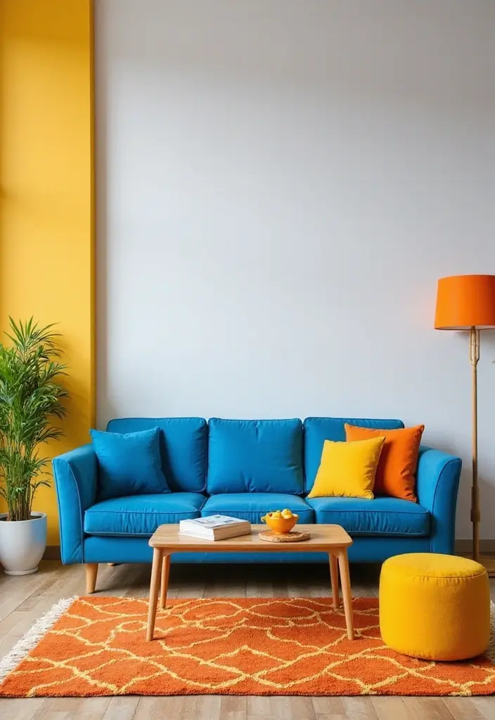 50 Blue Couch Living Room Ideas That Make a Bold Statement 6 50 Blue Couch Living Room Ideas That Make a Bold Statement - 6. Bold Contrast
