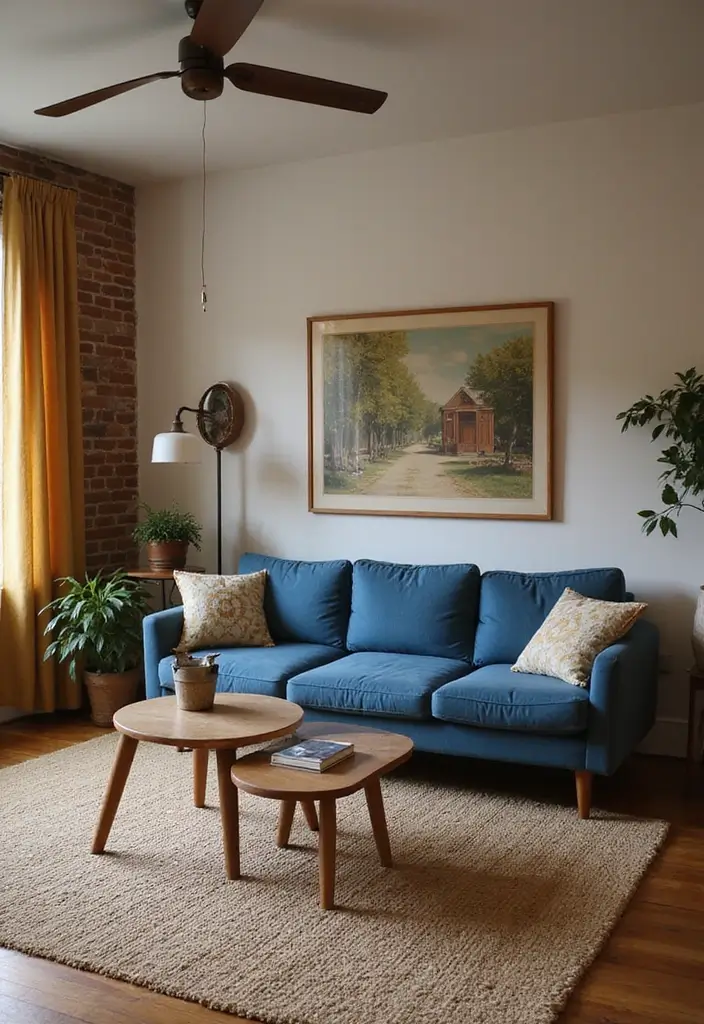 50 Blue Couch Living Room Ideas That Make a Bold Statement 7 50 Blue Couch Living Room Ideas That Make a Bold Statement - 7. Vintage Vibes