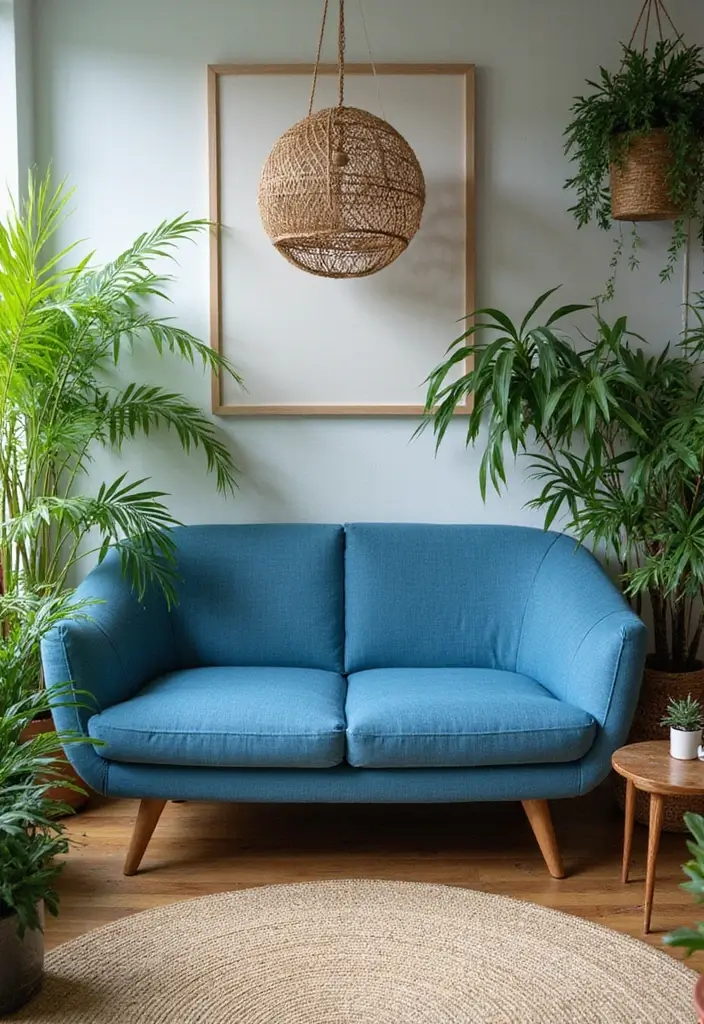 50 Blue Couch Living Room Ideas That Make a Bold Statement 8 50 Blue Couch Living Room Ideas That Make a Bold Statement - 8. Urban Jungle