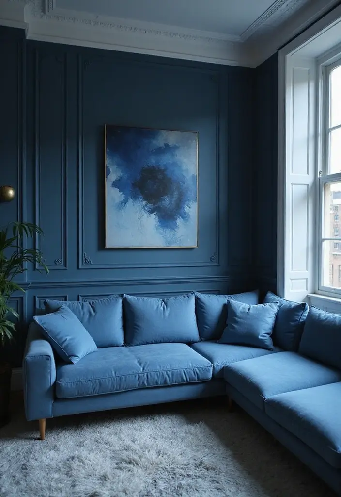 50 Blue Couch Living Room Ideas That Make a Bold Statement 9 50 Blue Couch Living Room Ideas That Make a Bold Statement - 9. Monochromatic Magic