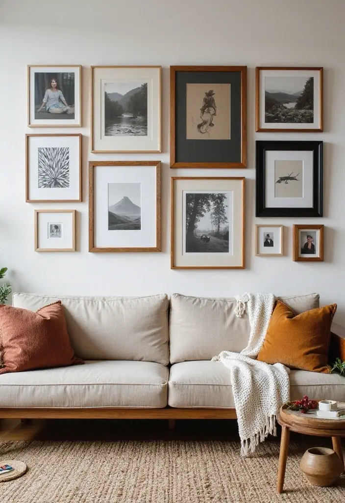 50 Boho Style Living Room Ideas Full of Charm and Character 46 50 Boho Style Living Room Ideas Full of Charm and Character - 46. Experiment with Framing