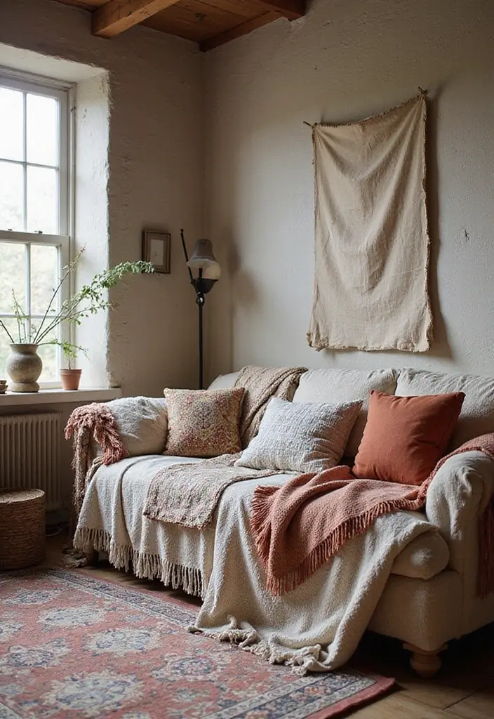 50 Boho Style Living Room Ideas Full of Charm and Character 47 50 Boho Style Living Room Ideas Full of Charm and Character - 47. Layering Up for Warmth