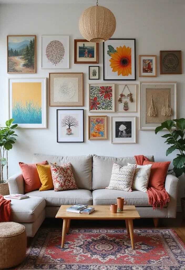 50 Boho Style Living Room Ideas Full of Charm and Character 8 50 Boho Style Living Room Ideas Full of Charm and Character - 8. Wall Art Wonders