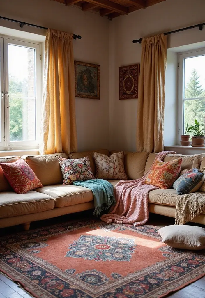 50 Boho Style Living Room Ideas Full of Charm and Character 9 50 Boho Style Living Room Ideas Full of Charm and Character - 9. Soft Layers with Textiles