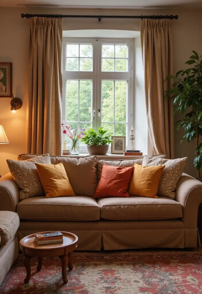 50 Brown Sofa Living Room Ideas That Feel Warm and Inviting 14 50 Brown Sofa Living Room Ideas That Feel Warm and Inviting - 14. Warm Color Accents