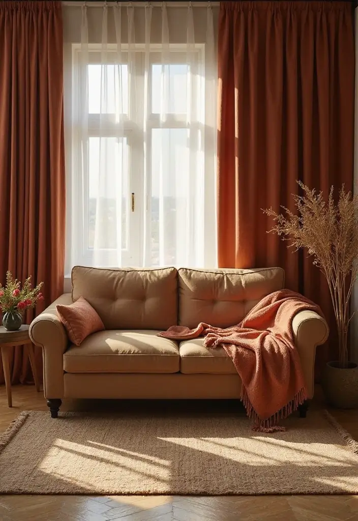 50 Brown Sofa Living Room Ideas That Feel Warm and Inviting 25 50 Brown Sofa Living Room Ideas That Feel Warm and Inviting - 23. Soft Drapery for Elegance