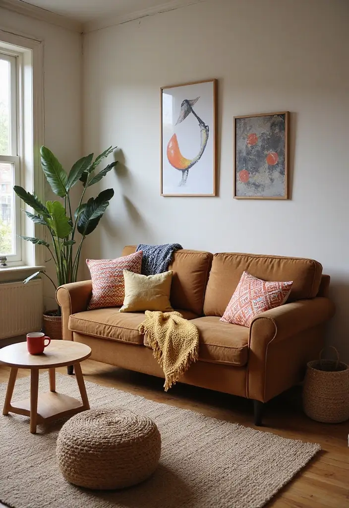 50 Brown Sofa Living Room Ideas That Feel Warm and Inviting 26 50 Brown Sofa Living Room Ideas That Feel Warm and Inviting - 24. Playful Patterns in Accents