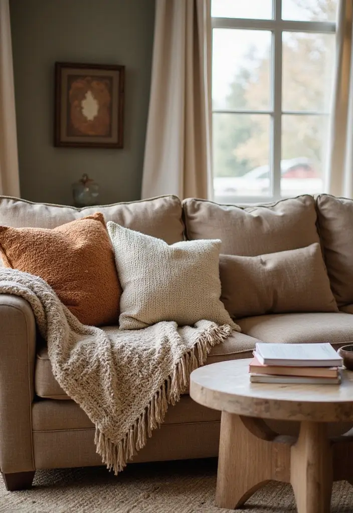 50 Brown Sofa Living Room Ideas That Feel Warm and Inviting 29 50 Brown Sofa Living Room Ideas That Feel Warm and Inviting - 27. Textured Throws and Pillows