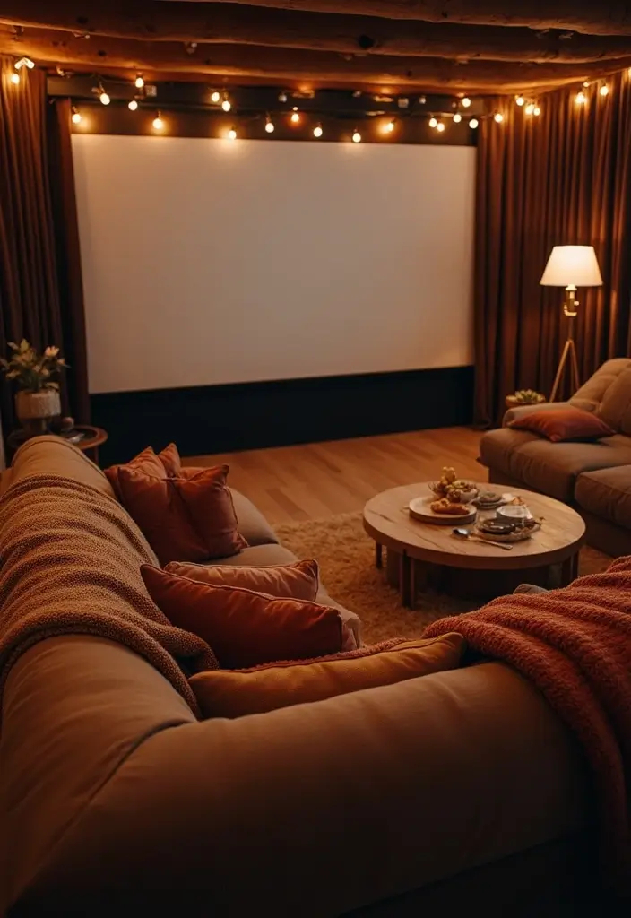 50 Brown Sofa Living Room Ideas That Feel Warm and Inviting 51 50 Brown Sofa Living Room Ideas That Feel Warm and Inviting - 47. Cozy Movie Night Setup