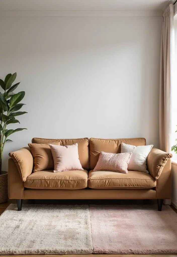 50 Brown Sofa Living Room Ideas That Feel Warm and Inviting 5 50 Brown Sofa Living Room Ideas That Feel Warm and Inviting - 5. Soft Pastel Accents