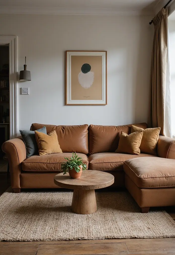 50 Brown Sofa Living Room Ideas That Feel Warm and Inviting 9 50 Brown Sofa Living Room Ideas That Feel Warm and Inviting - 9. Vintage Charm with Modern Touches