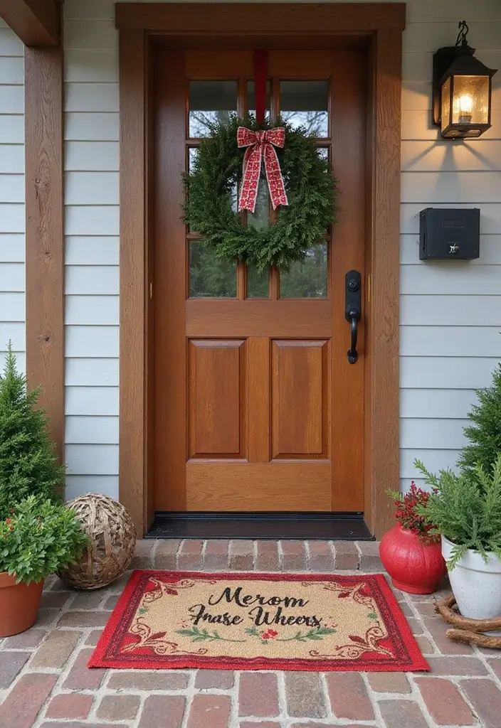 50 Christmas Decor Ideas for Living Rooms That Wow Guests Instantly - 16. Seasonal Door Mats