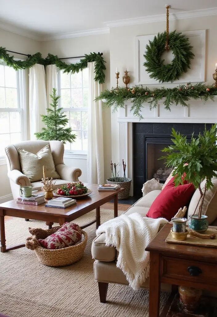 50 Christmas Decor Ideas for Living Rooms That Wow Guests Instantly - 17. Greenery Accents