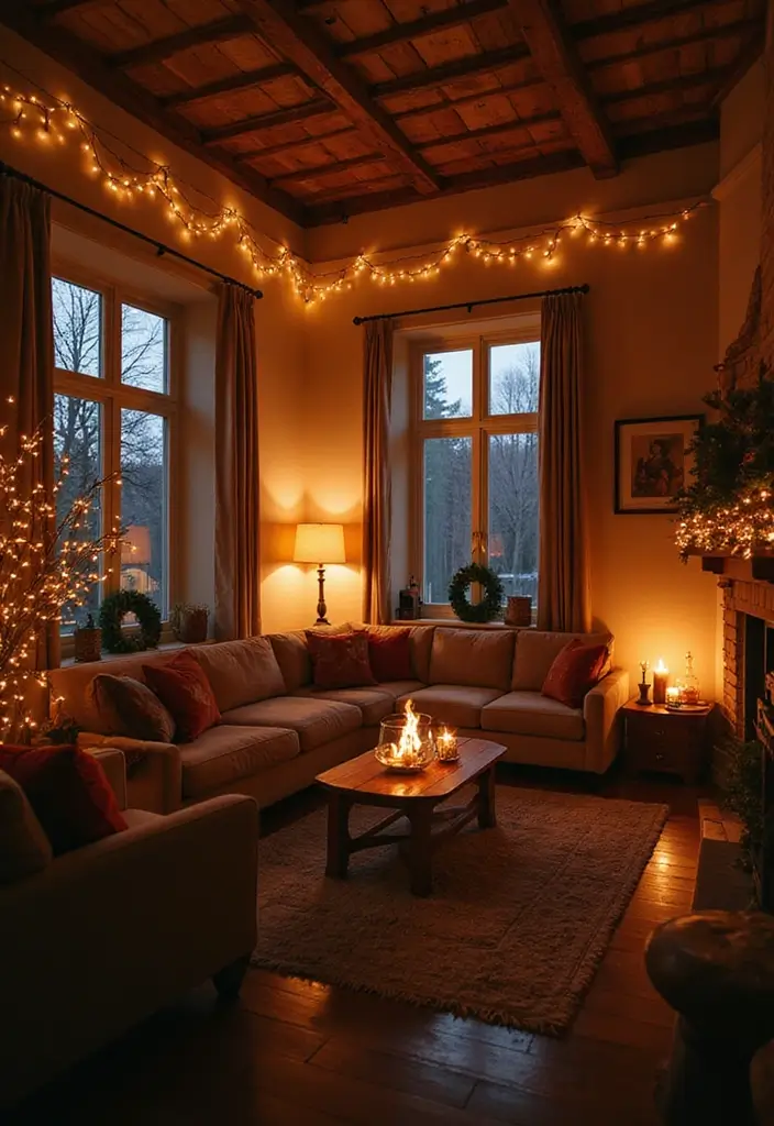 50 Christmas Decor Ideas for Living Rooms That Wow Guests Instantly - 18. Warm Lighting